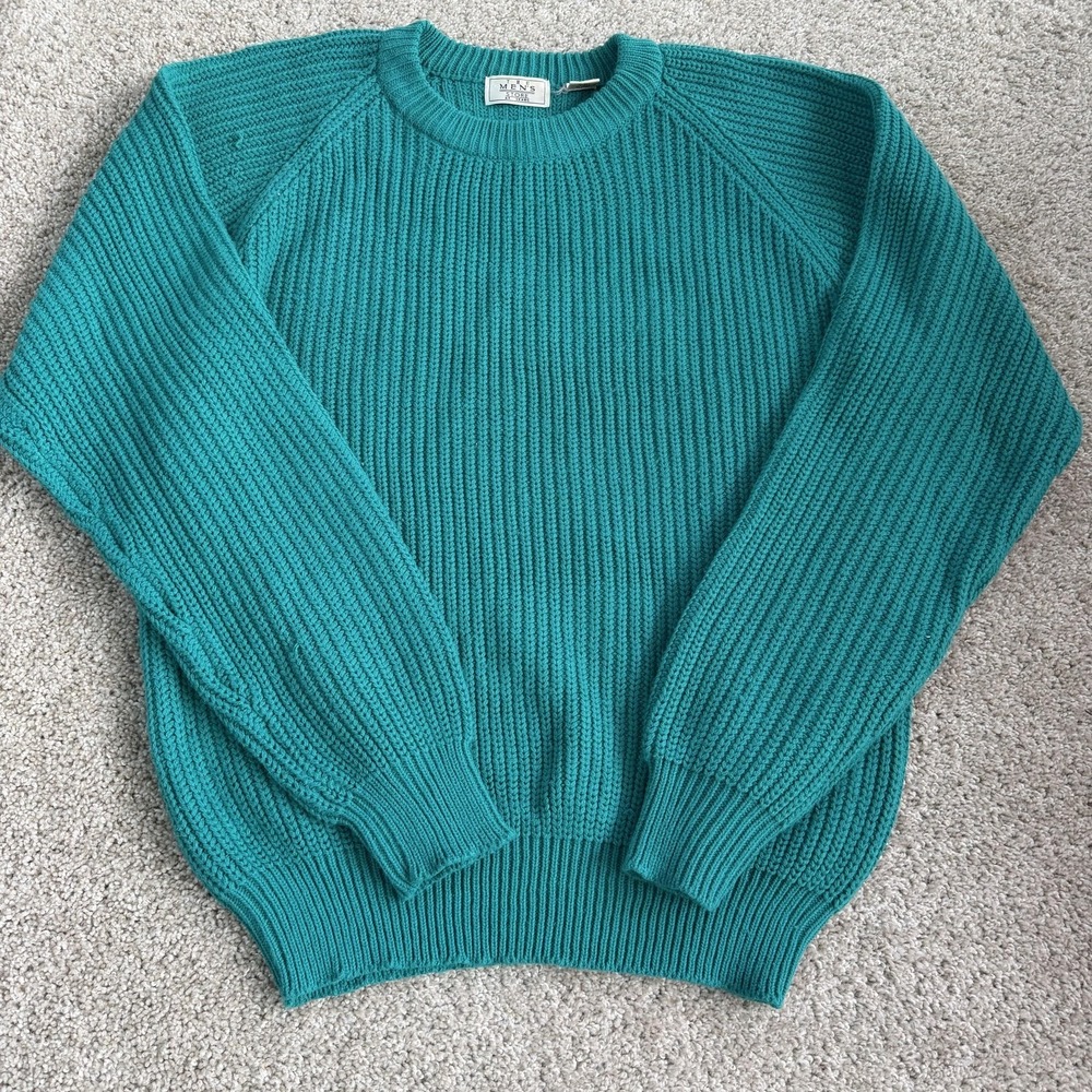 Vintage Men's Store Sears Sweater Mens Large Green Chunky Knit Crewneck Pullover